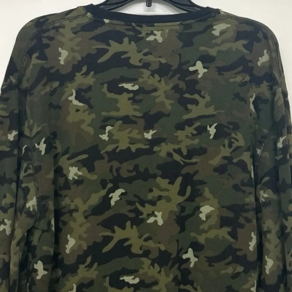 Polo Ralph Lauren Fitted Camo Waffle Knit Thermal Shirt XL Y2K Grunge Streetwear